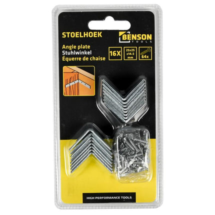 Benson Stoelhoek 16-delig – 25 x 25 x 14.5 mm – Inclusief 64 Schroeven