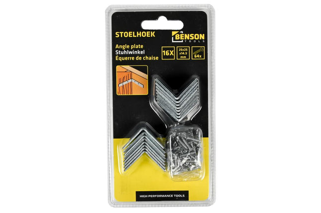 Benson Stoelhoek 16-delig – 25 x 25 x 14.5 mm – Inclusief 64 Schroeven