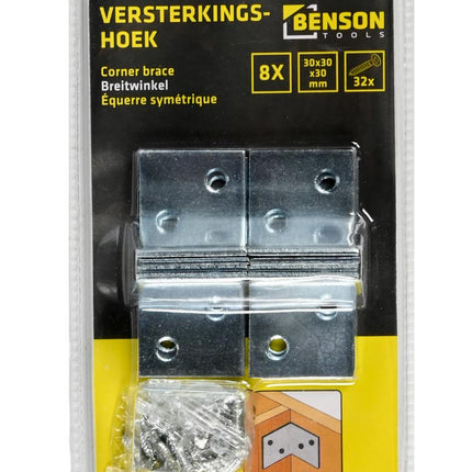 Benson Versterkingshoek 8-delig – 30 x 30 x 30 mm – Inclusief 32 Schroeven