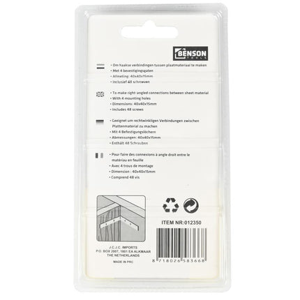 Benson Stoelhoek 12-delig – 40 x 40 x 15 mm – Inclusief 48 Schroeven