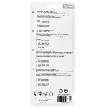 Benson Betonboorset SDS Plus - 5-delig - Diamantgeslepen - Inclusief Opbergdoosje