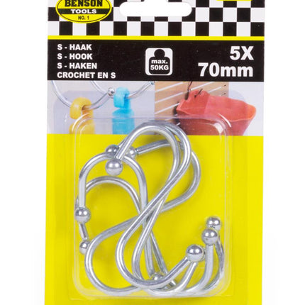 Benson S-Haken 75 mm – Set van 5 – Draagkracht 50 kg