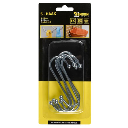 Benson S-haken 100 mm – Set van 5 – Draagkracht 50 kg