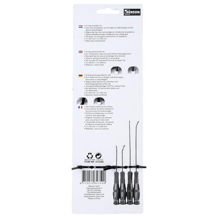 Benson O-ring Verwijderset – 4-delig – Haak- en Prikset – 165 mm & 240 mm