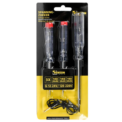 Benson Spanningzoeker Set - 6/12/24 Volt - 3 maten - Inclusief Aardeclip