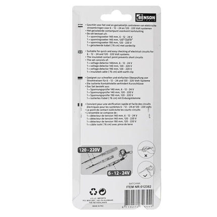 Benson Spanningzoeker Set - 6/12/24 Volt - 3 maten - Inclusief Aardeclip