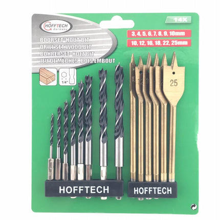 Hofftech Houtboorset met Bitopname - 14-delig - 3 t/m 25 mm