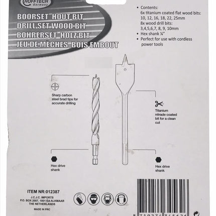 Hofftech Houtboorset met Bitopname - 14-delig - 3 t/m 25 mm