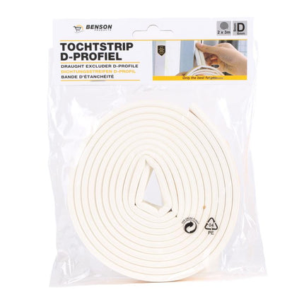 Benson Tochtstrip P-profiel Wit - 2 x 3 Meter - 6 Meter Totaal