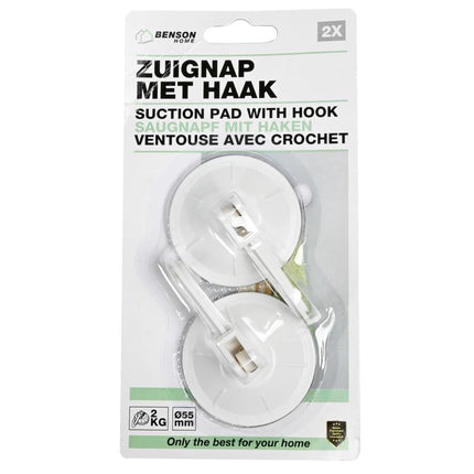 Benson Ophanghaken met Zuignap - Wit - Ø 55 mm - 2-delig - Draagvermogen 2 kg