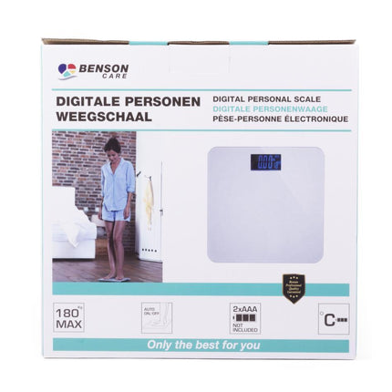 Benson Digitale Personenweegschaal – Max. 180 kg – Wit – LCD Display