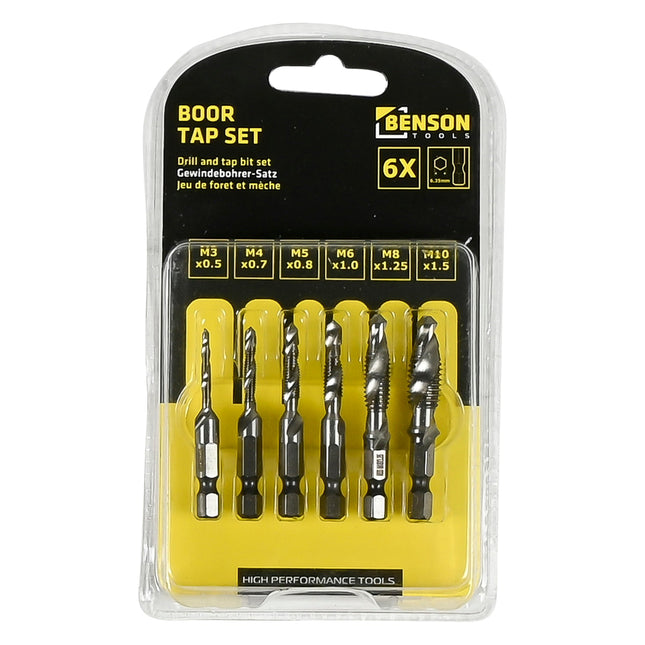 Benson Boor- en Tapset - 6-delig - M3 t/m M10 - HSS Kwaliteit