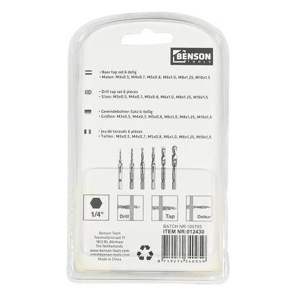 Benson Boor- en Tapset - 6-delig - M3 t/m M10 - HSS Kwaliteit