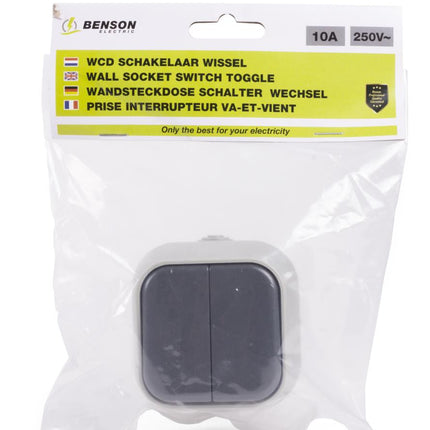 Benson Opbouw Wisselschakelaar – IP54 – Waterdicht & Stofdicht – Wit/Antraciet