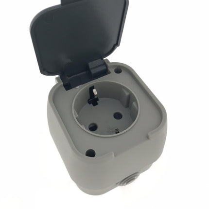 Benson Enkel Buitenstopcontact – IP54 Waterdicht – Grijs/Antraciet