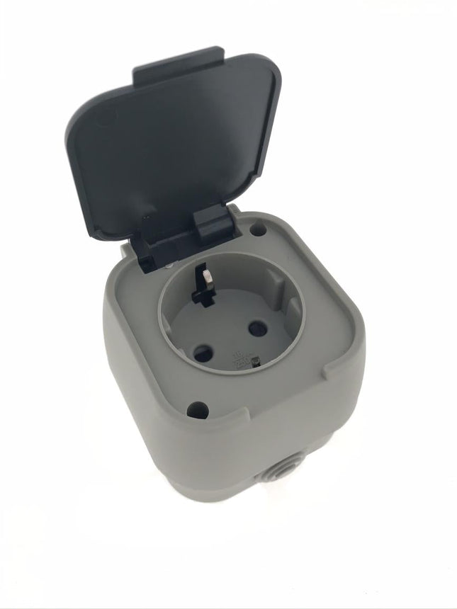Benson Wandcontactdoos - Opbouw - Waterdicht - IP54 - 16A - Grijs/Antraciet