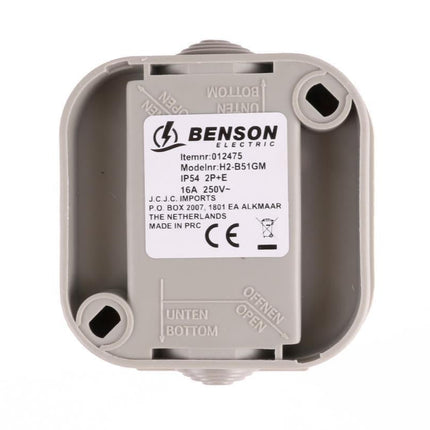 Benson Wandcontactdoos - Opbouw - Waterdicht - IP54 - 16A - Grijs/Antraciet