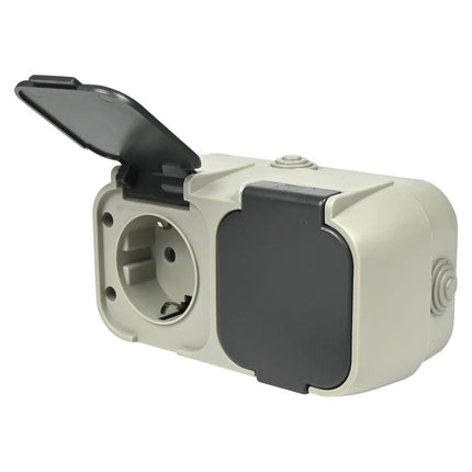 Benson Dubbel Buitenstopcontact – IP54 Waterdicht – Grijs/Antraciet
