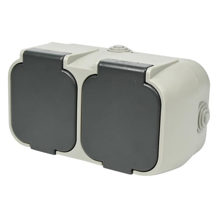 Benson Dubbel Buitenstopcontact – IP54 Waterdicht – Grijs/Antraciet