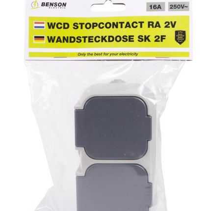 Benson Dubbel Stopcontact - Waterdicht - IP54 - 16A - Grijs/Antraciet