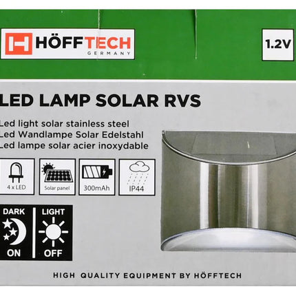 Hofftech Stijlvolle Solar Wandlamp – RVS – 4 SMD LED's – IP44