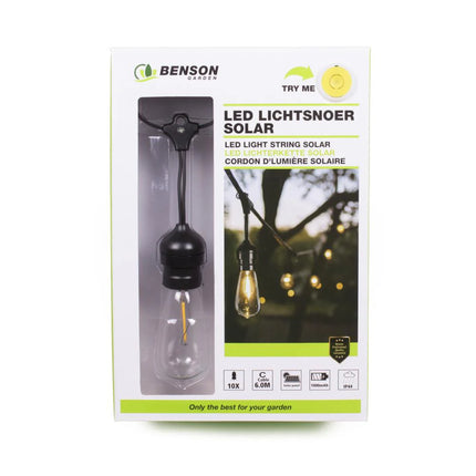 Benson Solar Lichtsnoer – 10 Glazen Bollen – 6 Meter – 1000 mAh