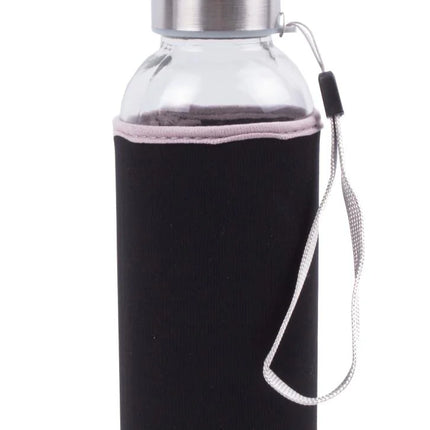 Benson Glazen Drinkfles - 420 ml - Inclusief Zwarte Neopreen Hoes - Thermisch
