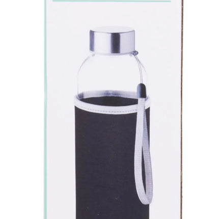 Benson Glazen Drinkfles - 420 ml - Inclusief Zwarte Neopreen Hoes - Thermisch