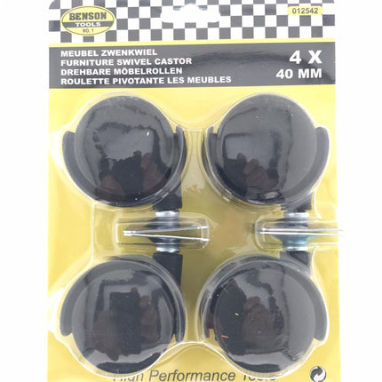 Benson Zwenkwiel Set 40 mm Zwart (4 stuks) - Streepvrij - Meubelwielen