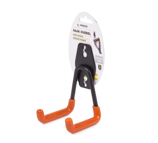 Benson Dubbele Opberghaak 70 x 60 mm - Zwart/Oranje - Universele Gereedschapshaak