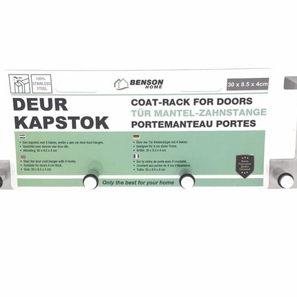 Benson Deurkapstok - 4 Haken - Aluminium - Voor Deuren van 40 mm