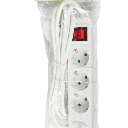 Benson Slimme Stekkerdoos met USB – 3-voudig – 3 meter – Randaarde – Wit