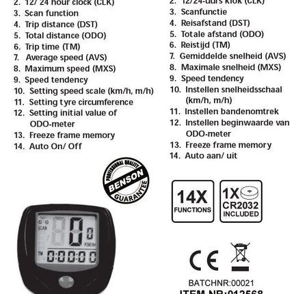 Benson Digitale Fietscomputer - 14 Functies - Bedraad - Groot LCD-Display - Zwart