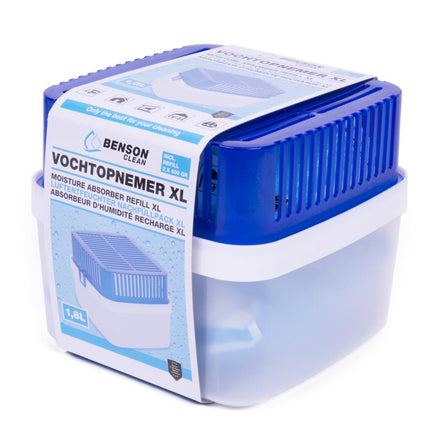 Benson XL Vochtopnemer – 1,8 Liter – Inclusief 2 x 400g Granulaat – Tegen Schimmel & Condens