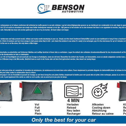 Benson Herbruikbare Auto Ontvochtiger – 125 ml – Met Vochtindicator – Magnetron Herlaadbaar