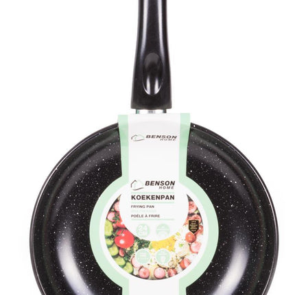 Benson Koekenpan Deluxe - 24 cm - Marmeren Anti-aanbaklaag - Carbon Staal - Zwart