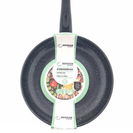 Benson Koekenpan Deluxe - 26 cm - Marmeren Anti-aanbaklaag - Carbon Staal - Zwart