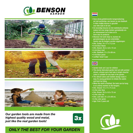 Benson Tuin Gereedschap Kinderset - 3-Delig - Hark, Schep & Bezem - Vanaf 3 Jaar