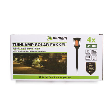 Benson Solar Tuinlamp Fakkel – Set van 4 – Flikkerend Kaarseffect – 41 cm