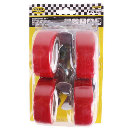 Benson Zwenkwielen Set 75 mm - 4 Stuks (2x met rem, 2x zonder)