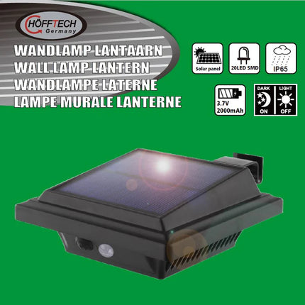 Hofftech Wandlamp Plat Solar LED + PIR Sensor – IP65 – 1200 mAh