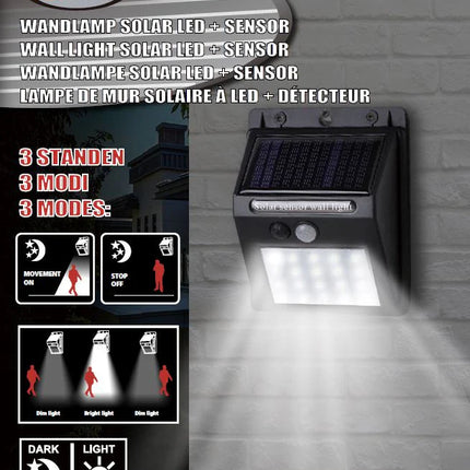 Hofftech Solar LED Wandlamp – PIR Bewegingssensor – IP65 Waterdicht – Oplaadbaar