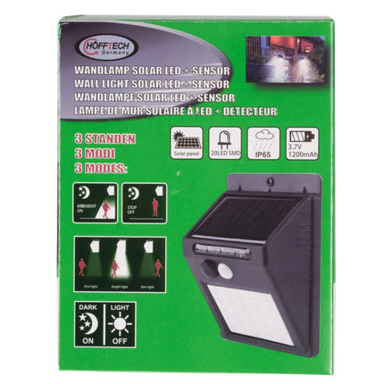 Hofftech Solar LED Wandlamp – PIR Bewegingssensor – IP65 Waterdicht – Oplaadbaar