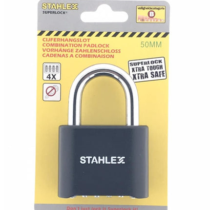 Stahlex Cijferhangslot – 50 mm – Staal – 4-Cijferige Combinatie