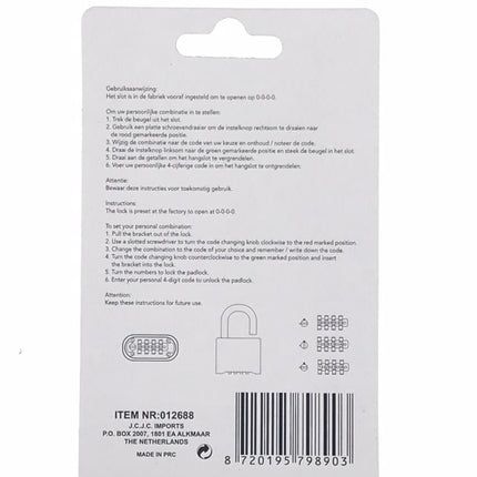 Stahlex Cijferhangslot – 50 mm – Staal – 4-Cijferige Combinatie
