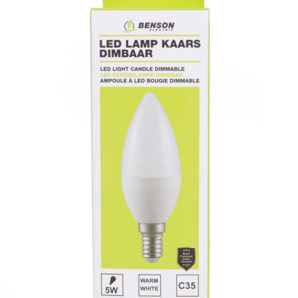 Benson Dimbare LED Kaarslamp – C35 – 5W – E14 – Warm Wit