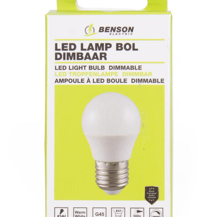 Benson Dimbare LED-lamp – G45 Kogellamp – 5W – E27 – Warm Wit