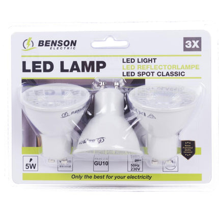 Benson Dimbare LED Spots – Set van 3 – GU10 – 5W – Warm Wit