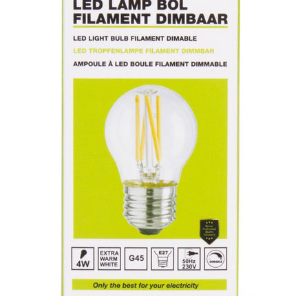 Benson Dimbare LED Filament Lamp – G45 Kogellamp – 4W – E27 – Extra Warm Wit