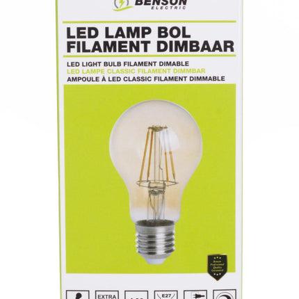 Benson Dimbare Retro LED Filament Lamp – A60 – 4W – E27 – Amber